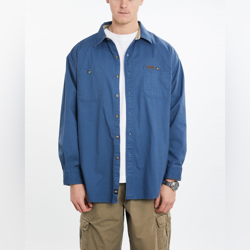 Carhartt Blue Long Sleeved Button Down Utility Work Shirt M Rugged Trades